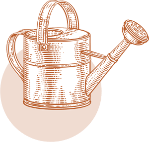 orange drawing of a watering can