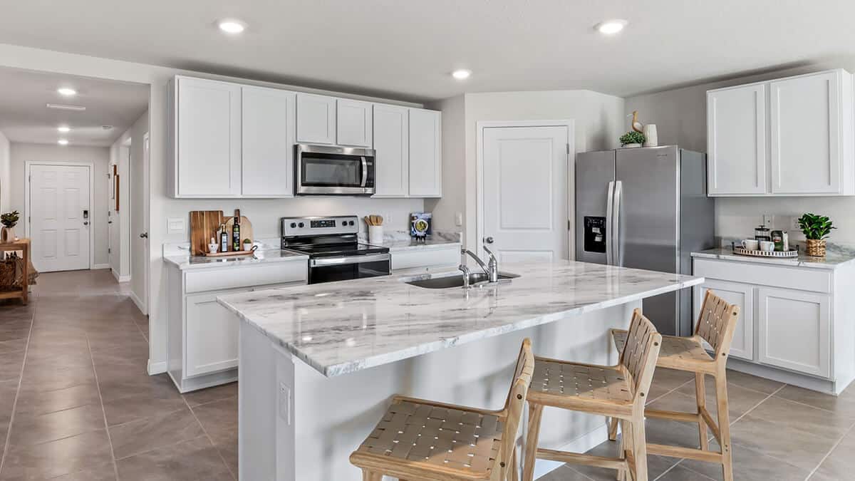 White Marble Kitchen in DR Horton Model Home at Oakfield FL