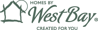 Logo for Homes by WestBay featuring an outline of a house with a sun, the words Homes by WestBay in script, and the slogan Created For You below in capital letters.